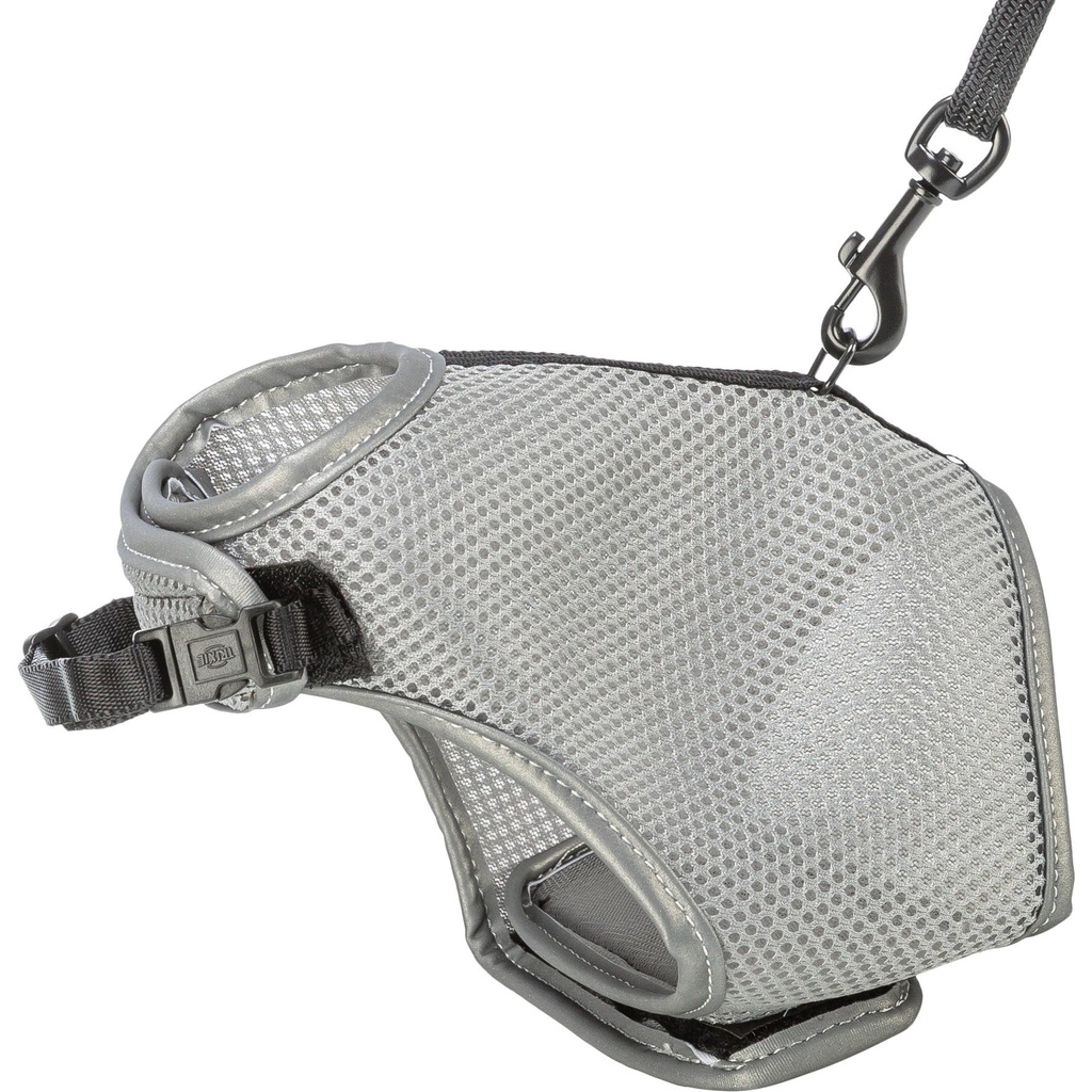 Harnais doux, chats, avec laisse - 28–42 cm, 1,20 m, gris