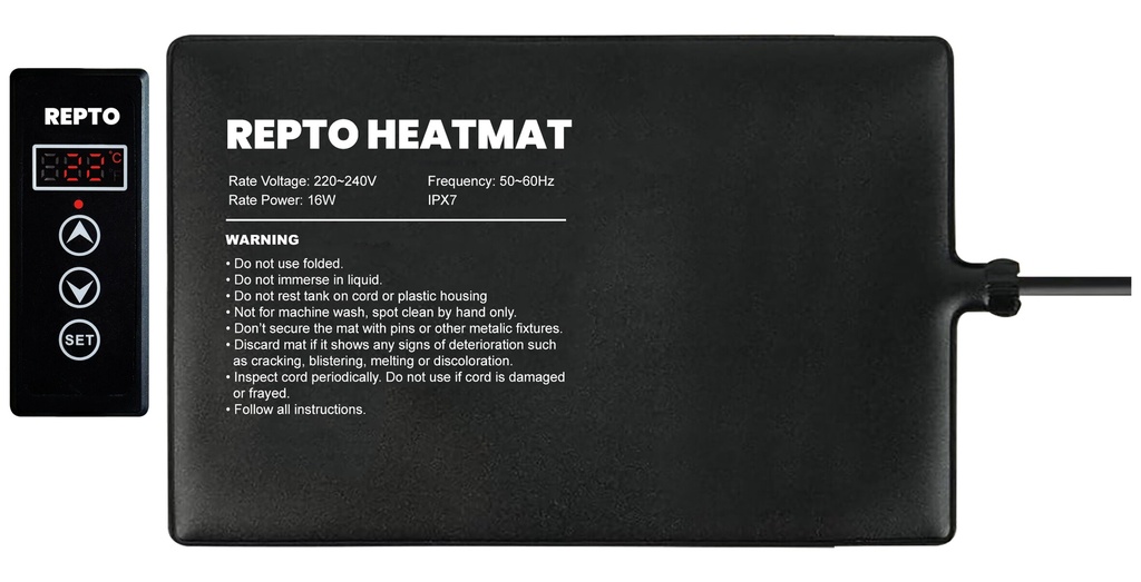 REPTO HEAT MAT WITH THERMOSTAT 16 WATT 30X20 CM