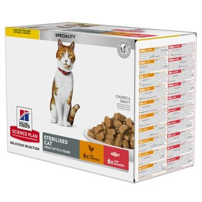 Hill's Science Plan - Adult Sterilised Cat Multipack (Chicken/Salmon/Turkey/Trout) (12x85gr)