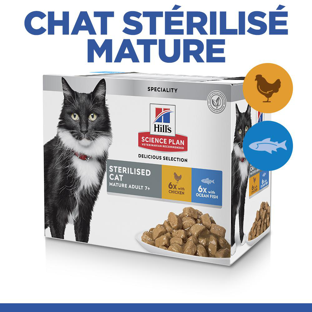 Hill's Science Plan - Mature Adult 7+ Sterilised Cat Favorite Selection Multipack (Chicken/Ocean Fish) (12x85g)