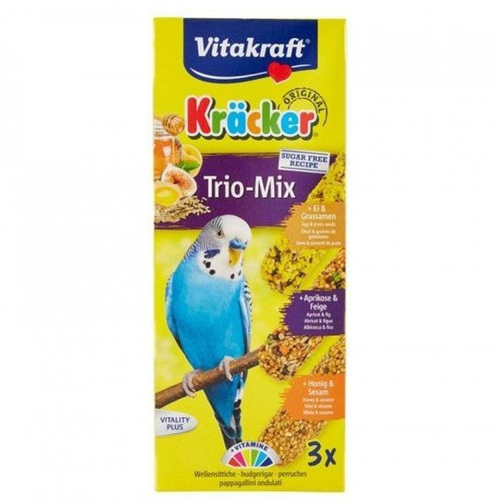 Kräcker perruches Trio Mix miel/sésame-œuf/graines de graminées-pomme/figue