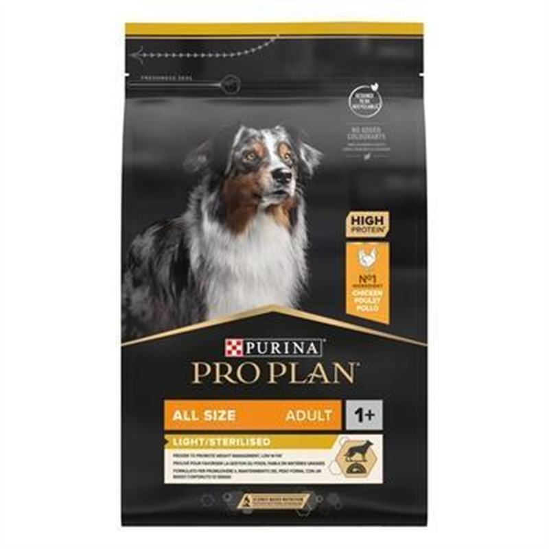 [NEST_12272618] PRO PLAN Dog All Size Adult Light/Sterilised Kip-Poulet 3kg