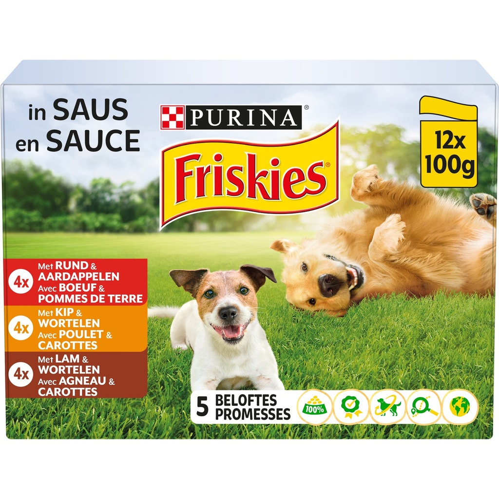 FRISKIES 12X85G ADULT BŒUF POULET AGNEAU EN SAUCE