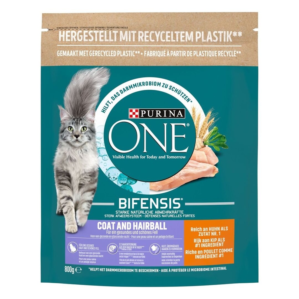 ONE BIFENSIS 800G COAT & HAIRBALL RICHE EN POULET AUX CÉRÉALES COMPLÈTES