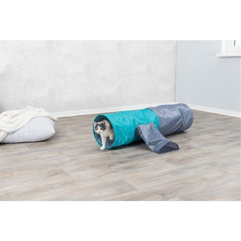 Tunnel de jeu avec 4 entrées, en polyester, ø 30 × 115 cm, gris foncé/pétrole