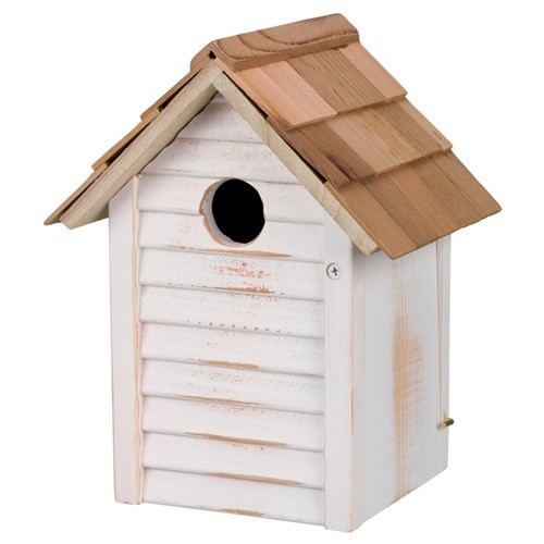 [TRIX_55857] Nichoir, maison, en bois, 18 × 24 × 15 cm/ø 3 cm, blanc