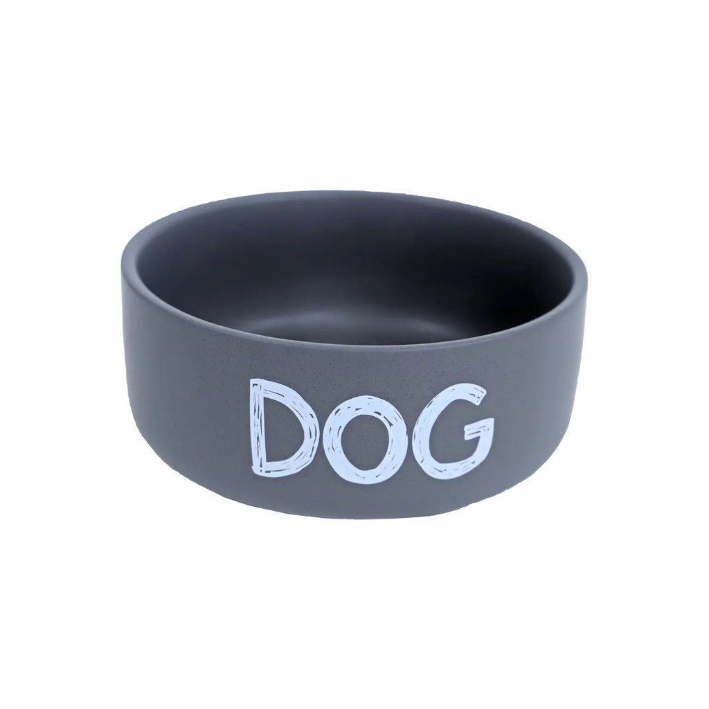 BOL DE NOURRITURE EN PIERRE POUR CHIEN GRIS MAT 19 CM
