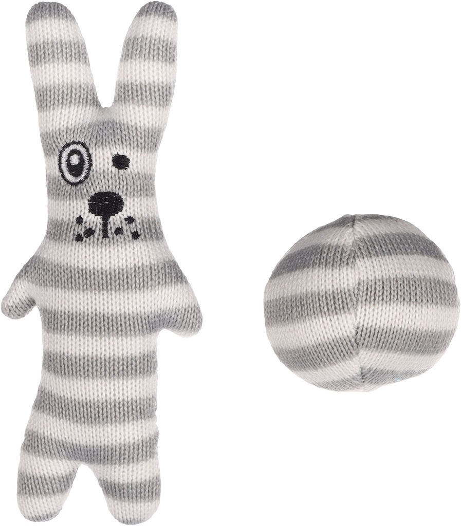 JCHAT FACI LAPIN + BALLE RAYÉ GRIS